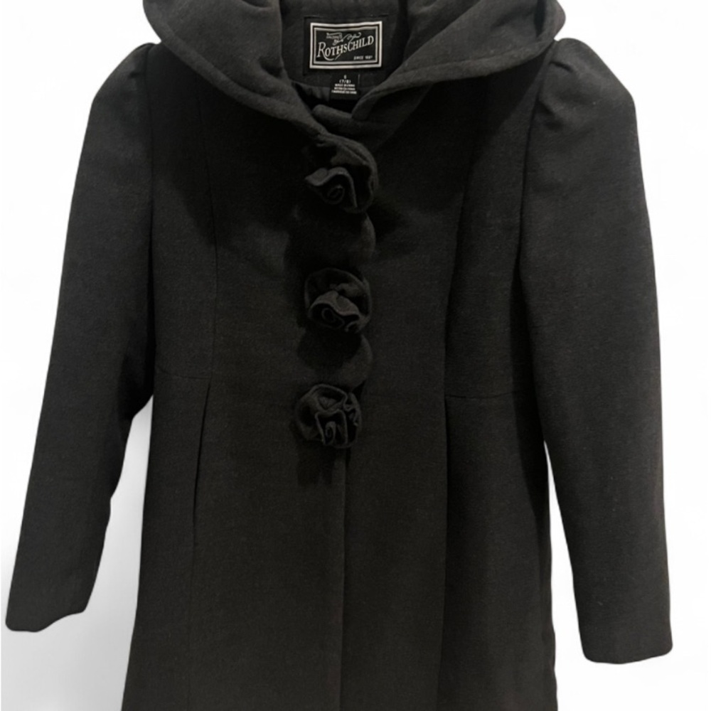 Rothschild Girls Faux Wool Coat with Hood Rosette Snap Closure Size 7/8‎